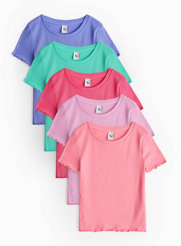 Bright Ribbed Lettuce Hem T-Shirt 5 Pack 1-2 years